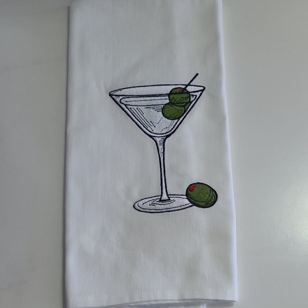 DISH MARTINI GLASS  LARGE EMBROIDERY DESIGN WITH OLIVE REALISTIC LOOK NEW